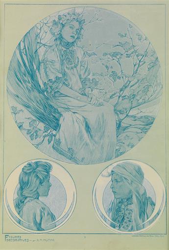 ALPHONSE MUCHA (1860-1939). [FIGURES DÉCORATIFS.] Group of 4 plates. 1905. Each approximately 15x11 inches, 40x28 cm. [Emile Levy, Pari